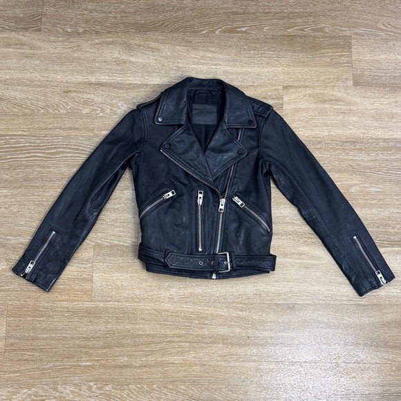 All Saints Balfern Biker Moto Leather Jacket Size 0 - Picture 7 of 16